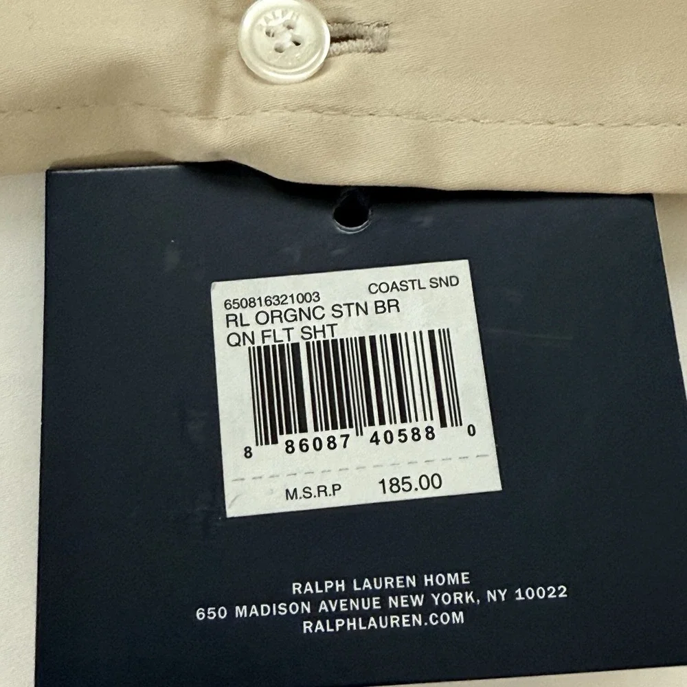 Ralph Lauren RL 624 TC‎ Organic Sateen Border Queen Flat Sheet Coastal Sand NWT